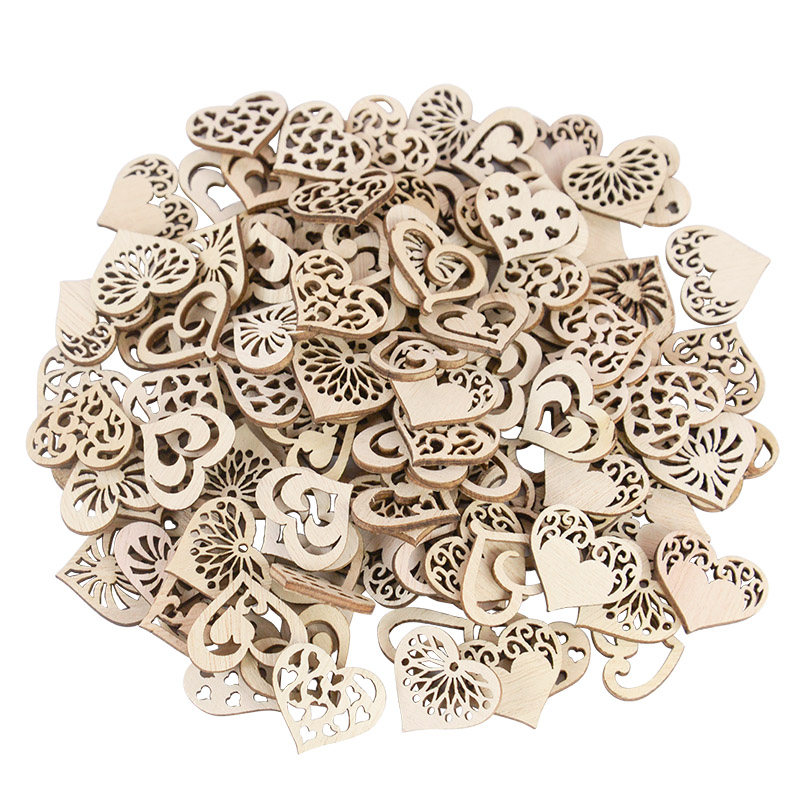 Craft Embellishments - 50/100 Stück ausgehöhltes Herzmuster, kleine natürliche