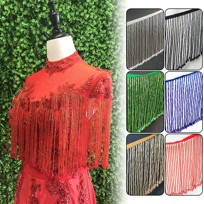 Beaded Trim Fringe - 90x15cm Kristall Quaste Spitze Perlen Tropfen