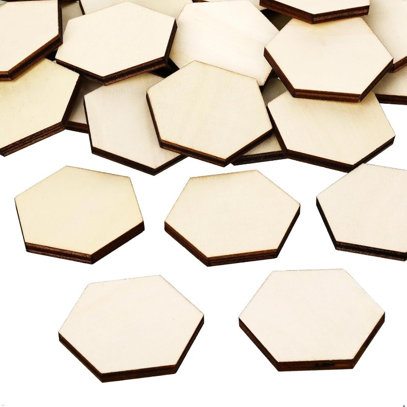 Craft Embellishments - 50 Stück 4 cm unlackierte Holz-Sechskantstücke,