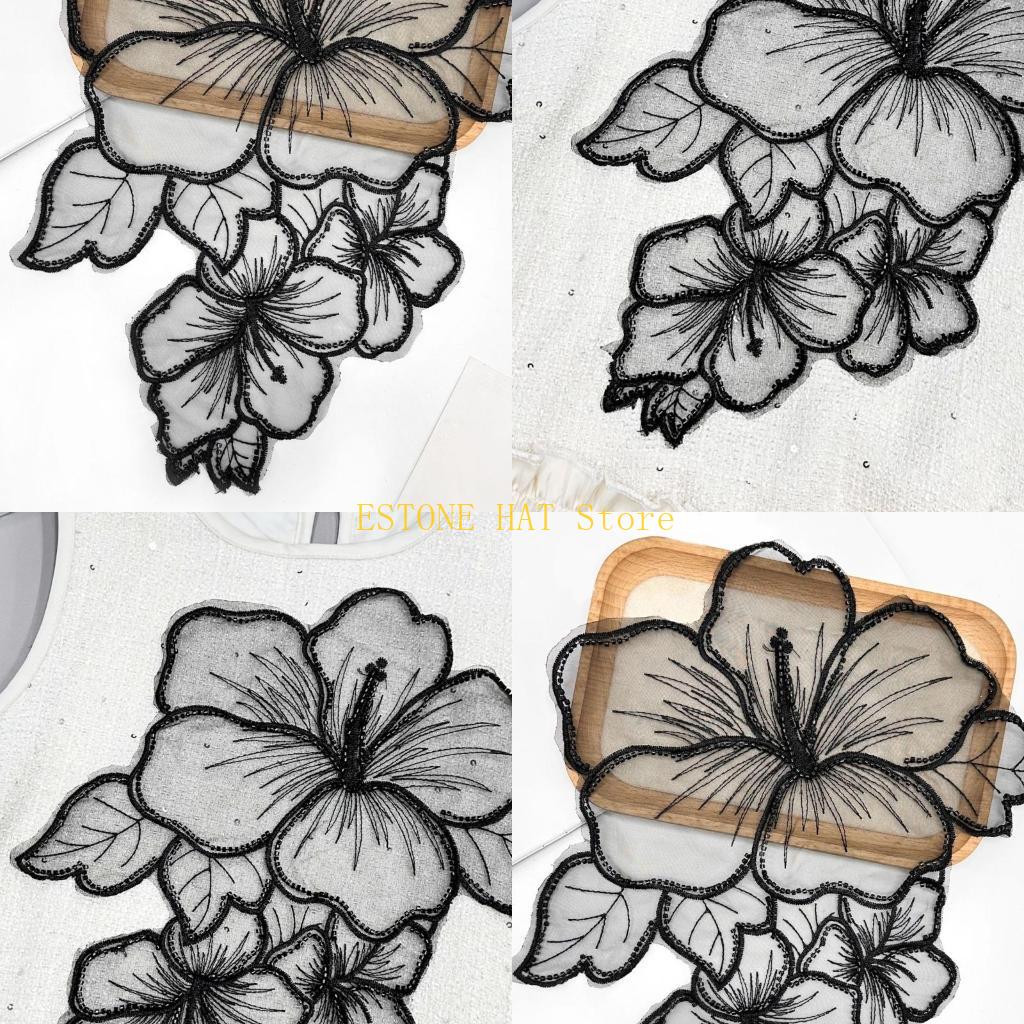 Applique Patch Flower - 49MF Blumen-Nähflicken, elegante Blumen-Perlen-Tüll-Applikation zur Dekoration,