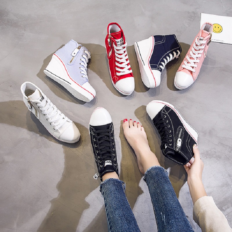 Guipure Lace Panel - Frühling und Herbst neue wasserdichte Plateau-High-Top-Canvas-Schuhe