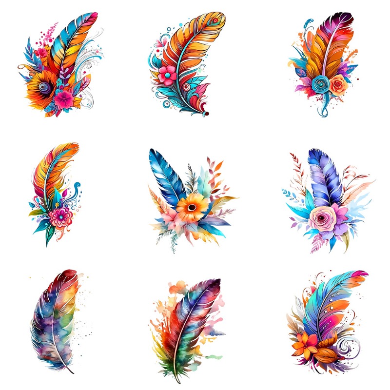 Bunte Feder-Boho-Aufnäher zum  – Embroidery Craft Bewertung und Preis